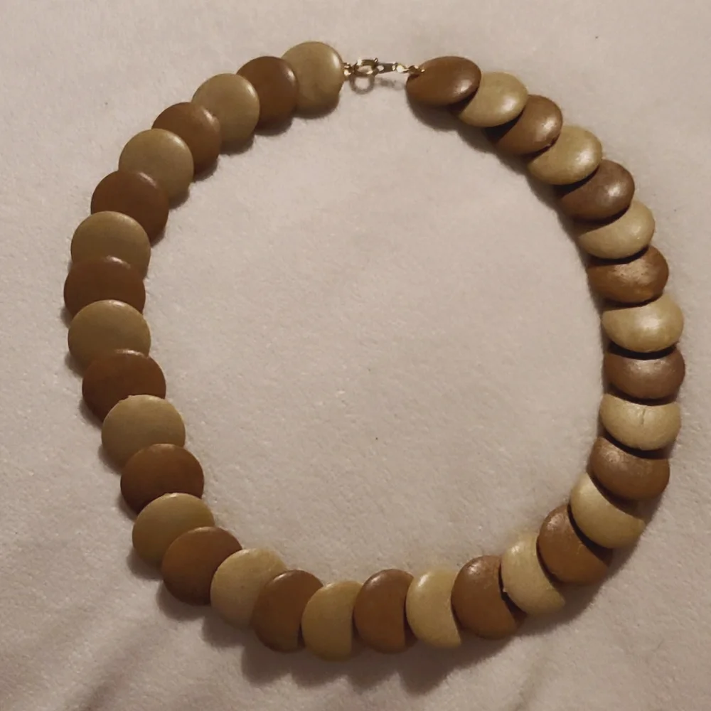 Natural Wood Disk Beads Layred Two-Tone Light To Dark Brown Beach Fall Necklace